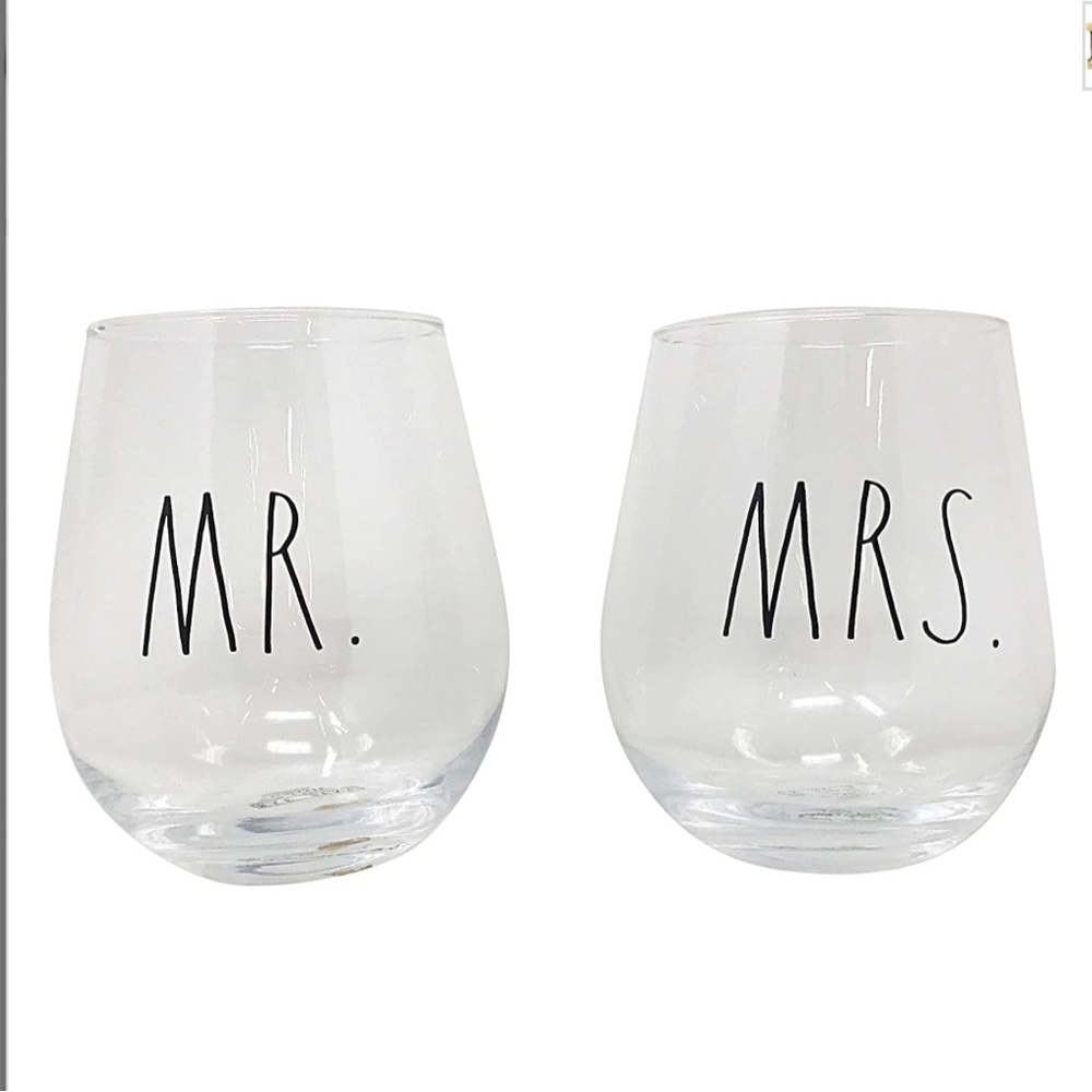 RAE DUNN SET OF TWO WEDDING STEMLESS WINE GLASSES NWT